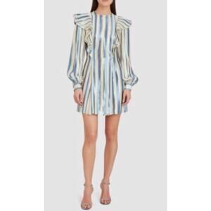 Alberta Ferretti Ruffled Lurex Stripe Silk Blend Mini Dress Size 6 Italy